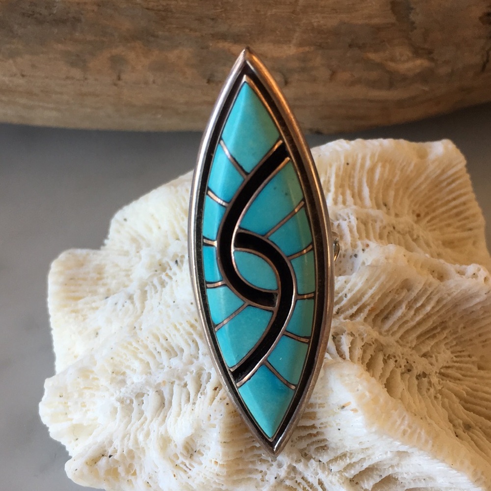 Sold Vintage Zuni Turquoise Hummingbird Amy Quandalacy Ring - Picture 8 of 11